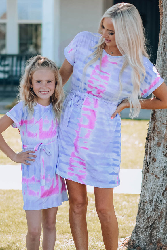 Women Tie-Dye Belted T-Shirt Dress - OmniGlitz 